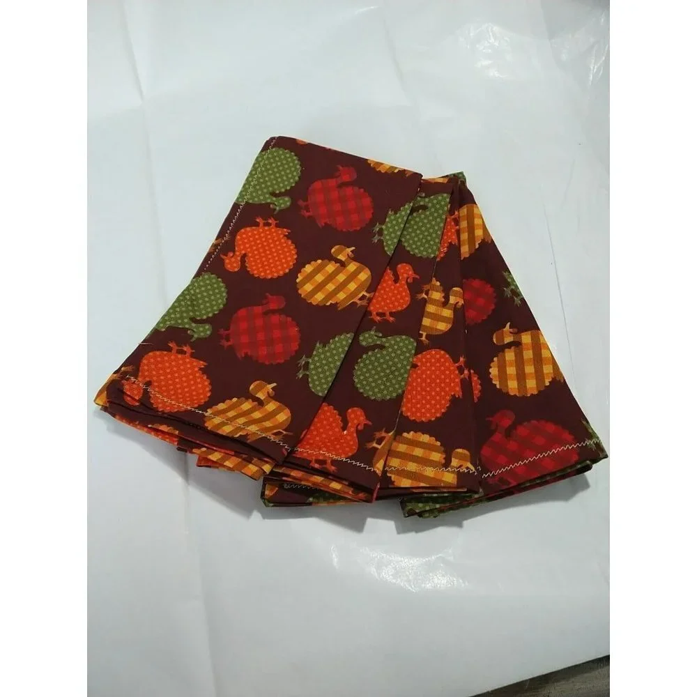 Tabletop Cotton Turkey Thanksgiving Fall Reusable Napkins 16